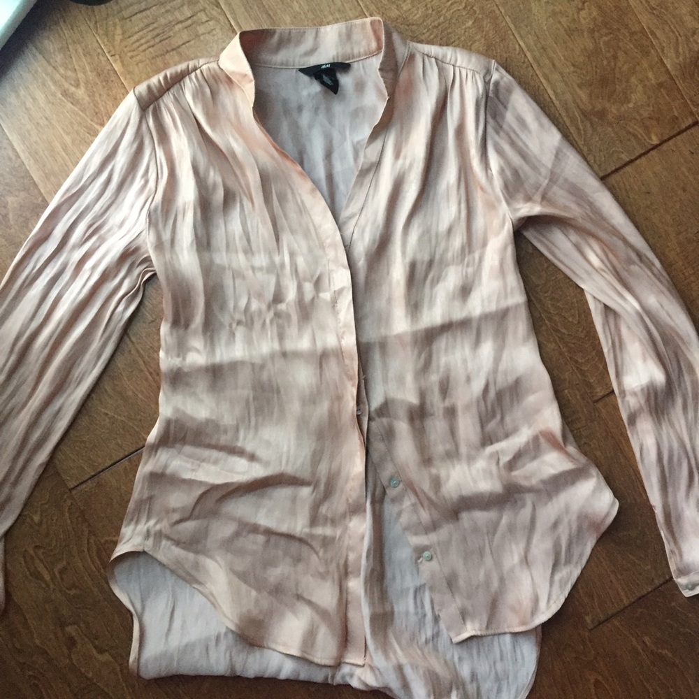 NWOT natural beige silky shiny shirt blouse
